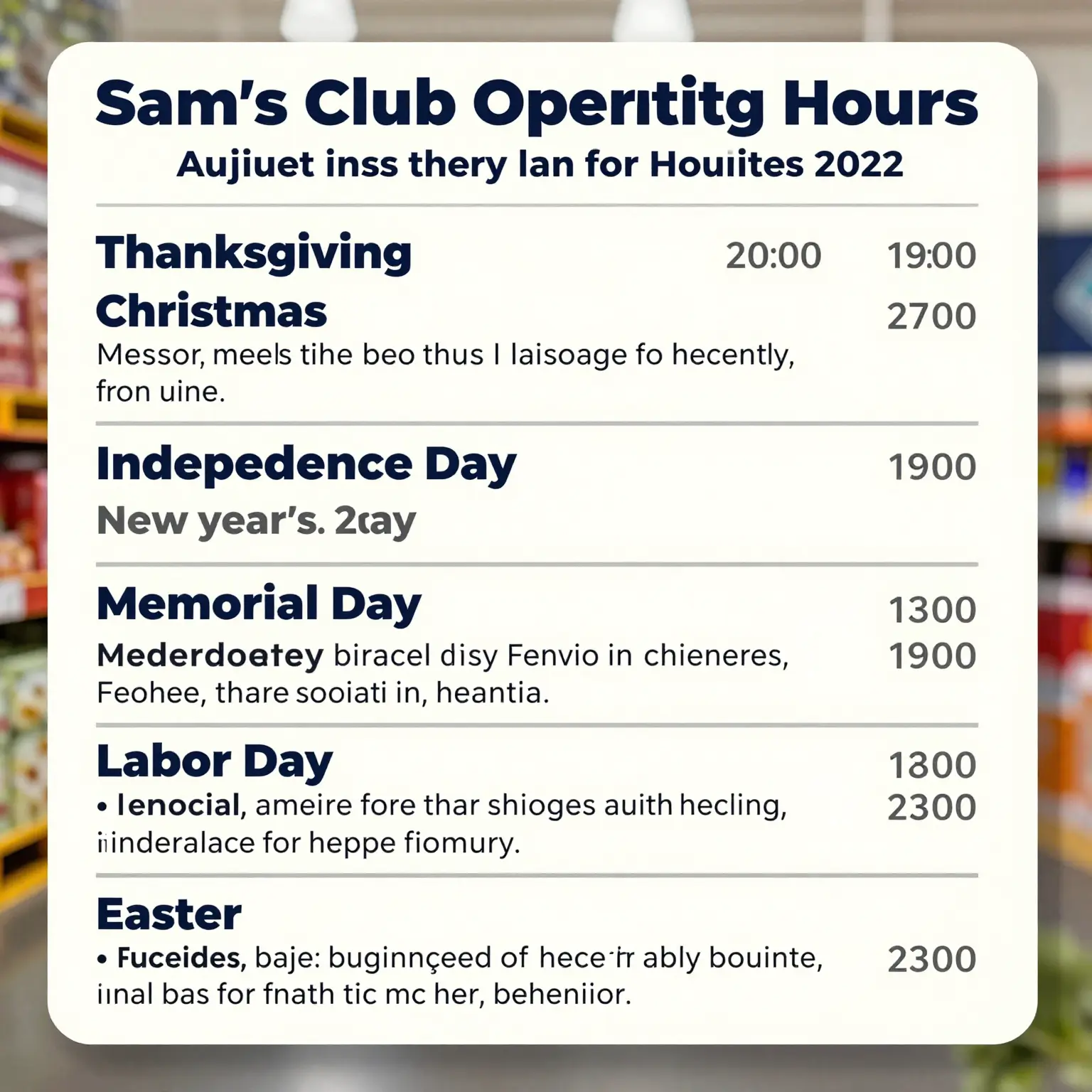 Holidays with Different Operating Hours