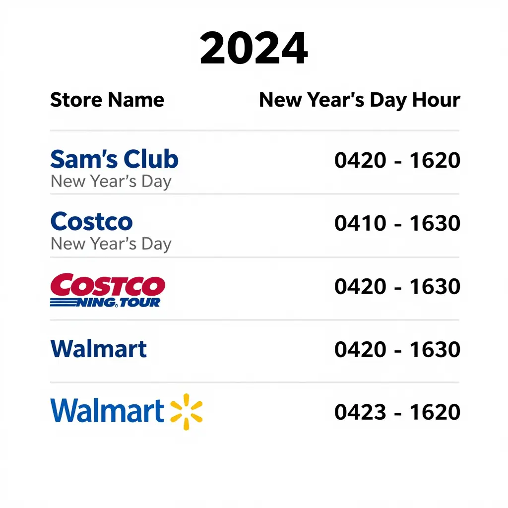 New Year's Day Hours Comparison Table
