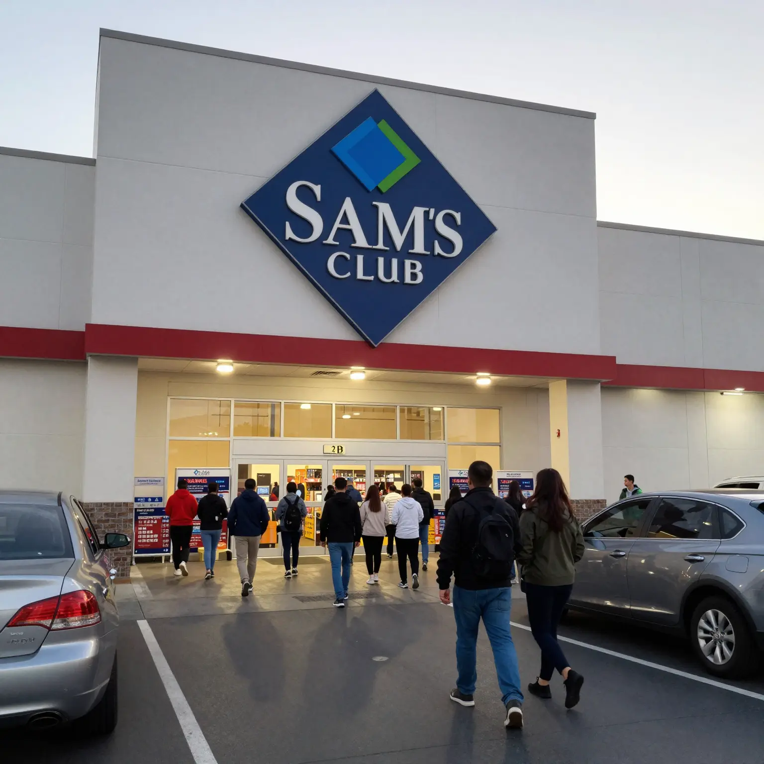 Busy exterior scene of Sam's Club
