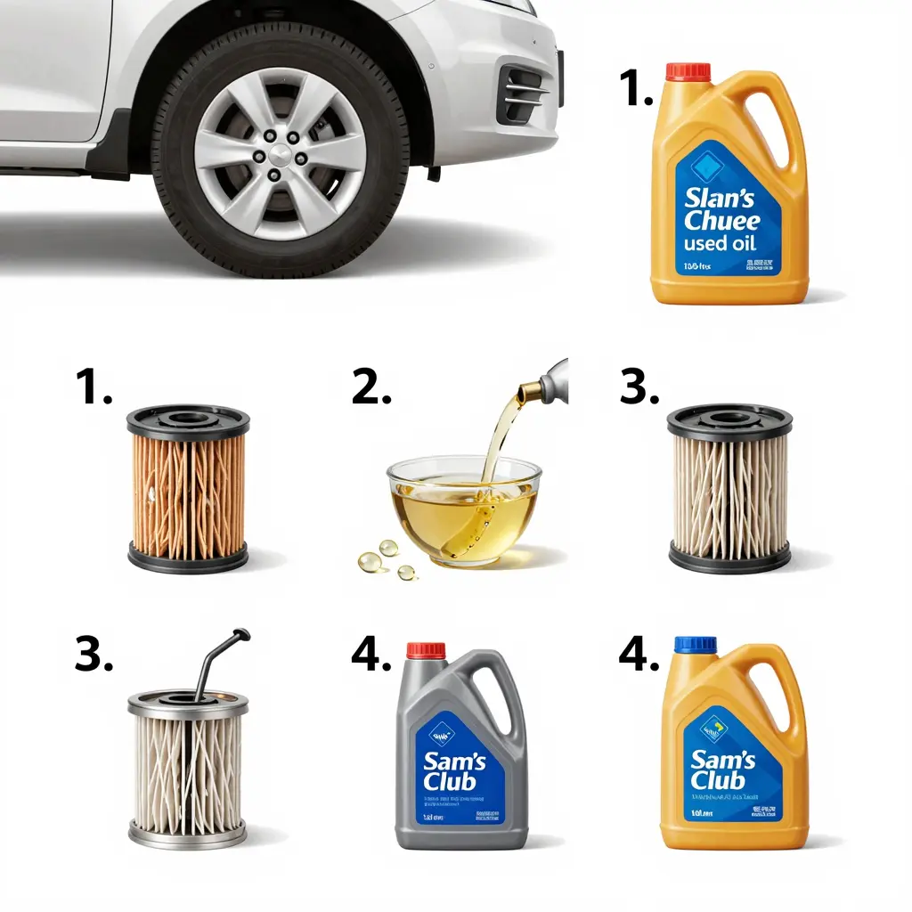 Step-by-step illustration of the oil change process