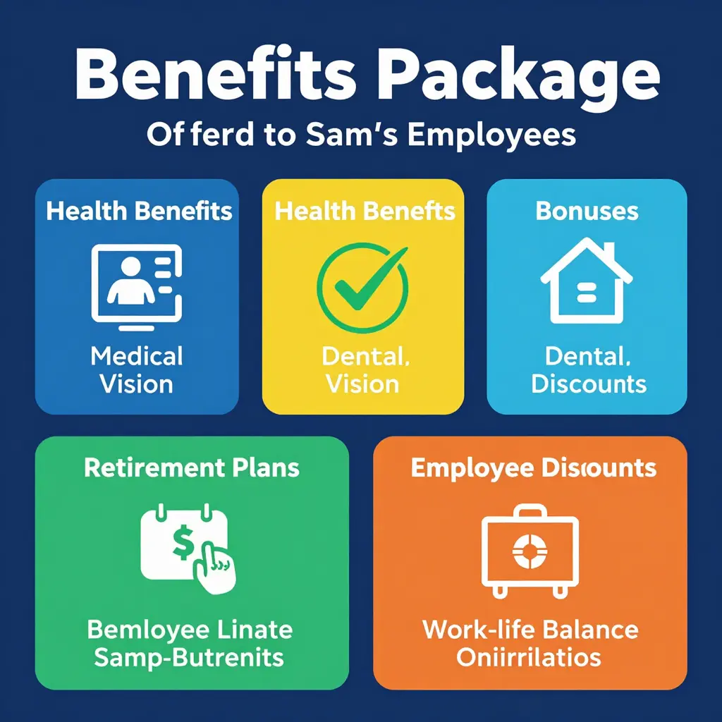 Infographic summarizing the benefits package at Sam's Club