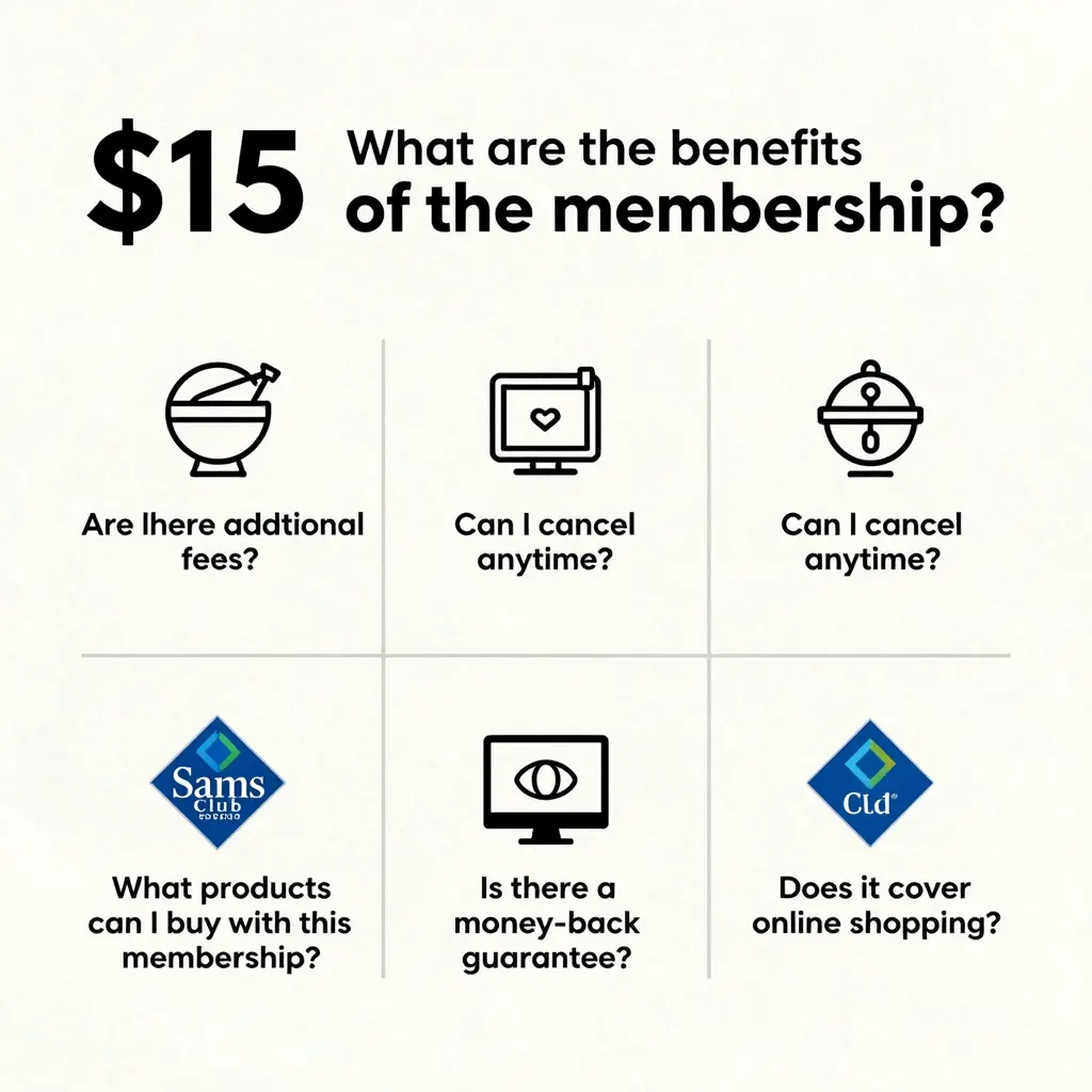Infographic summarizing common questions about the $15 Sam's Club membership for business owners